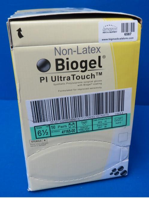 Biogel 41165-00 50 Pairs Synthetic Polyisoprene Surgical Gloves, Size 6 1/2