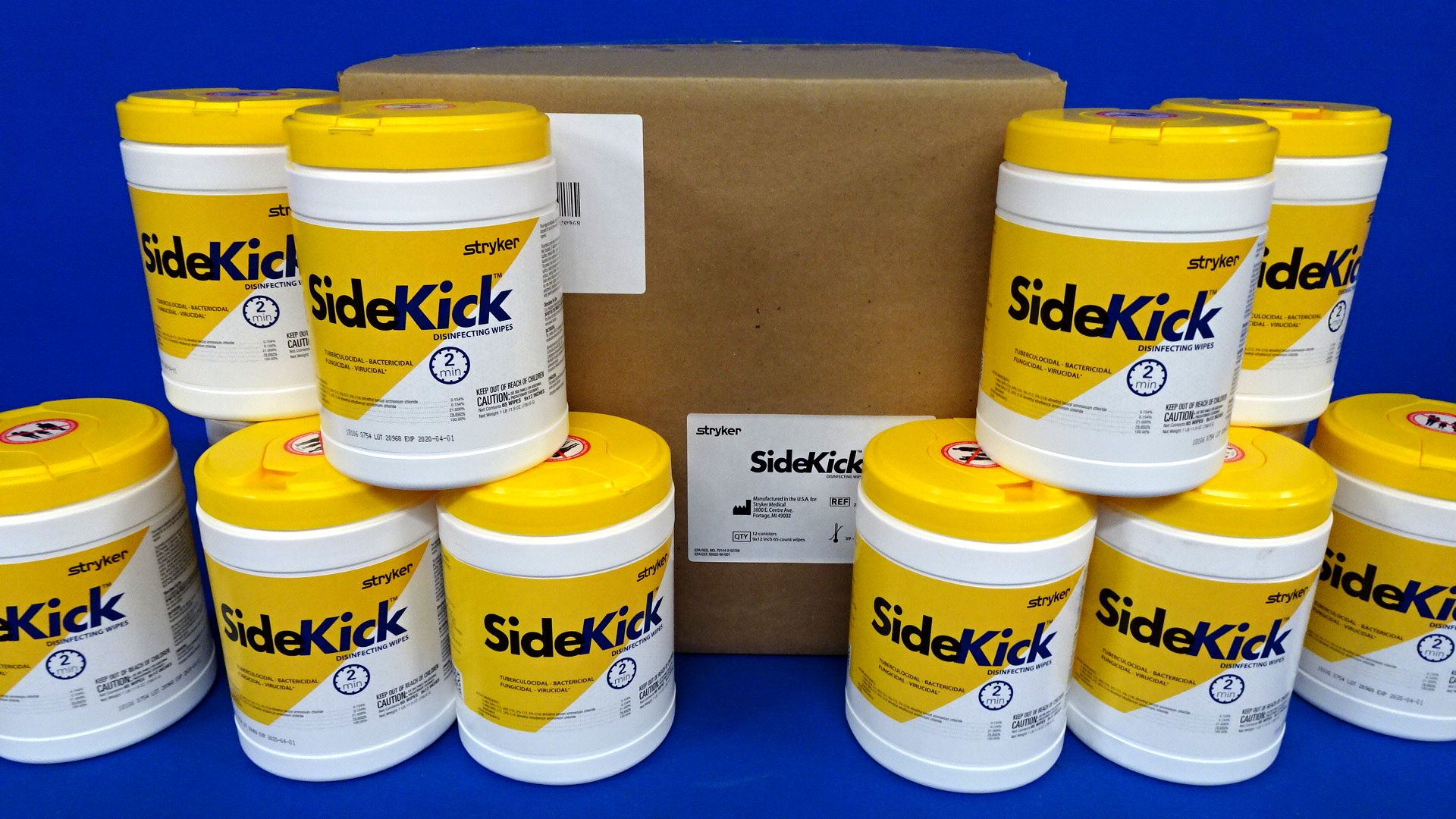 Stryker Disinfecting Wipes, Case of 12 Cans, Virucidal, Exp 4/1/2020